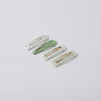 Le Ting Printed Snap Hair Clip Set - Green Stripe & Bunny
