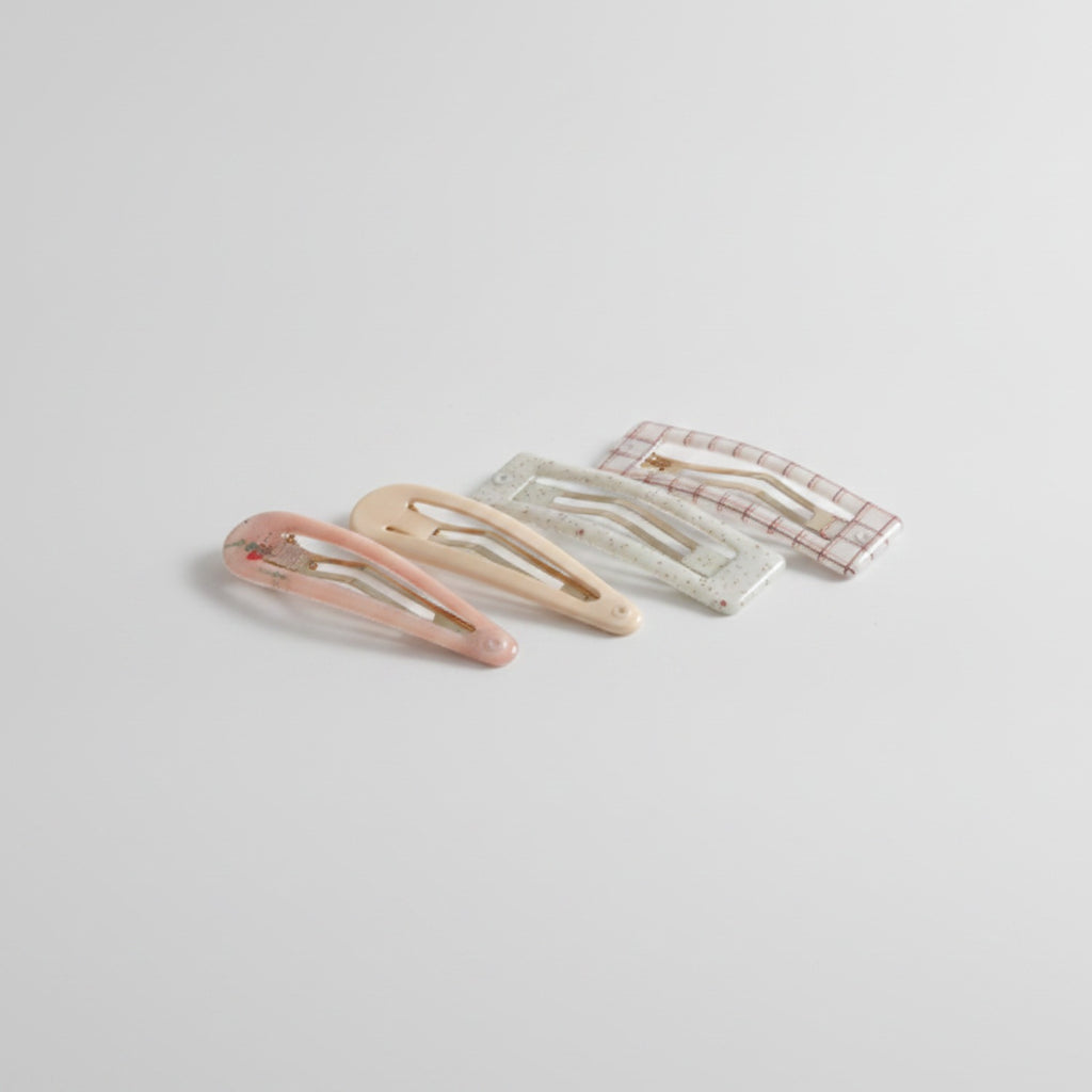 Le Ting Printed Snap Hair Clip Set - Pink Peach Stripe Floral