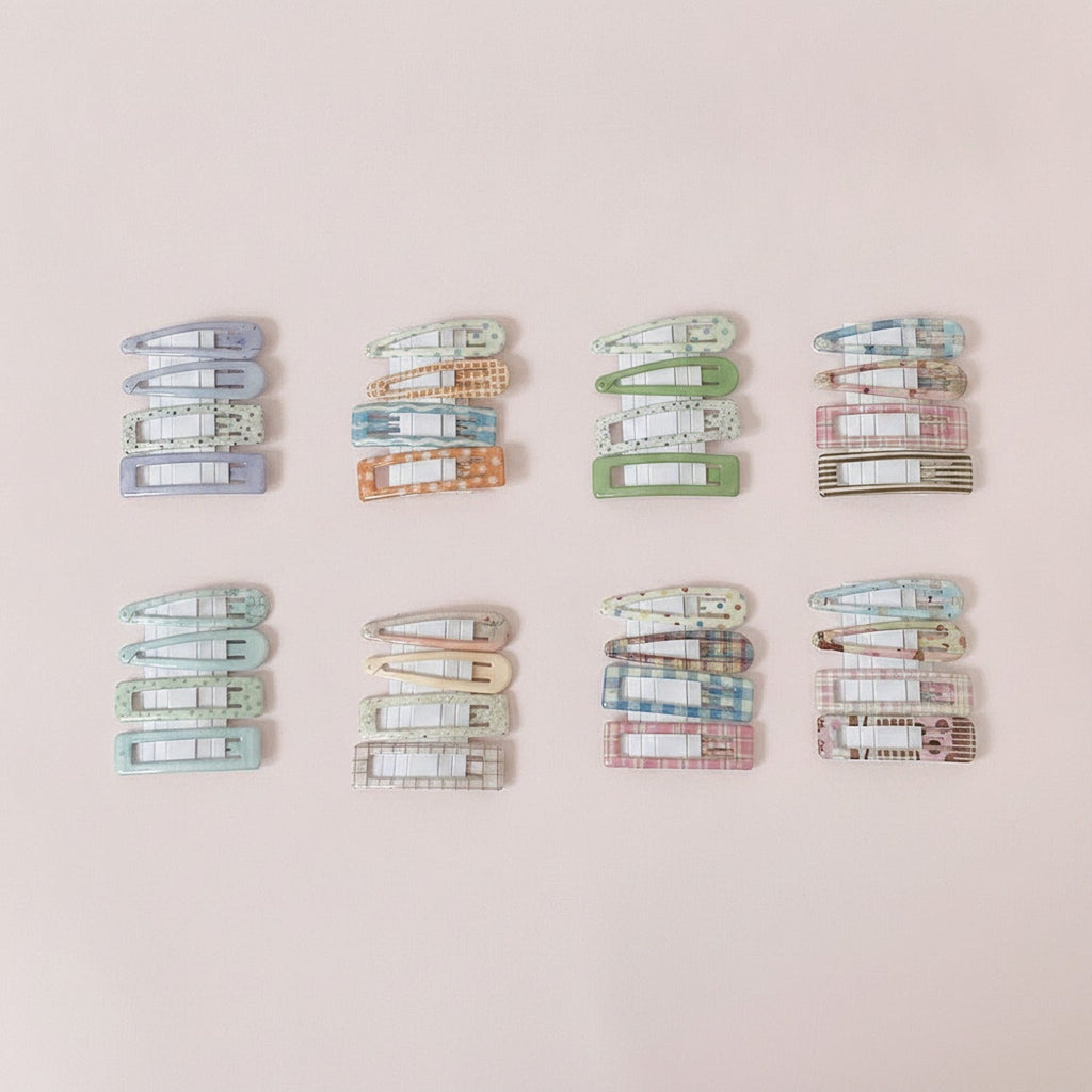 Le Ting Printed Snap Hair Clip Set - Blue Stripe & Pear