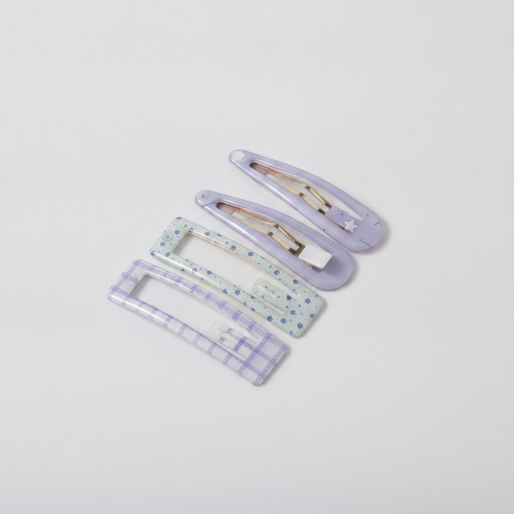 Le Ting Printed Snap Hair Clip Set - Blue Stripe & Pear