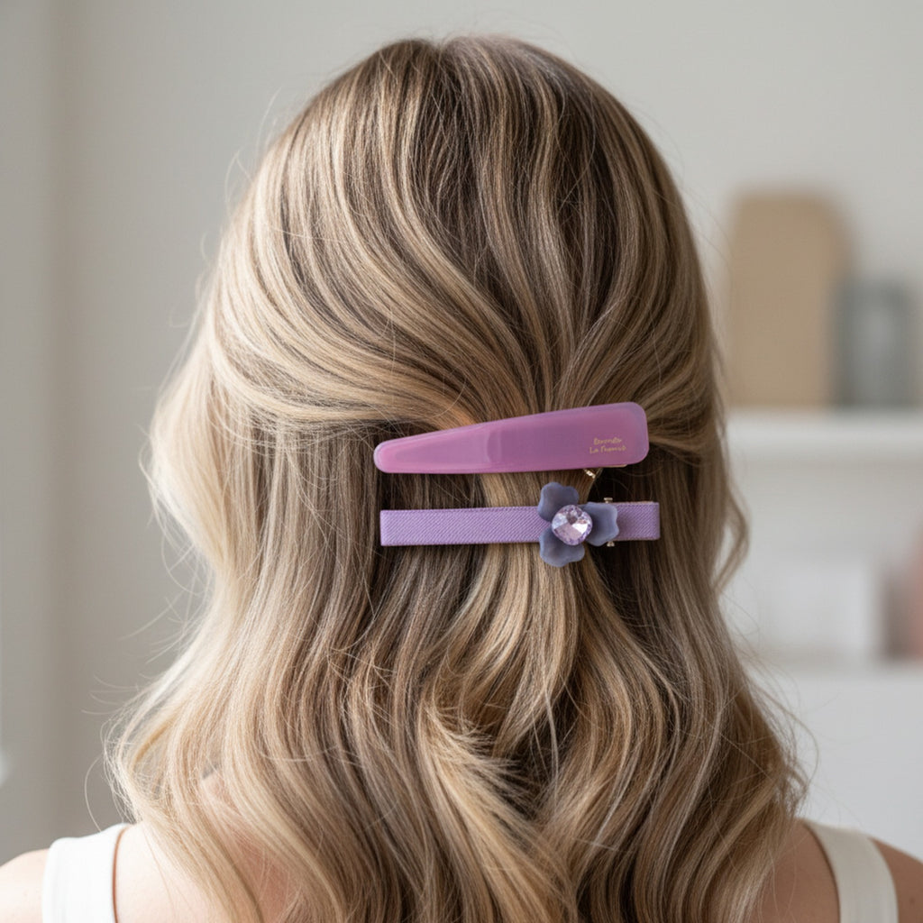 Purple Flower Crystal Hair Clip Set