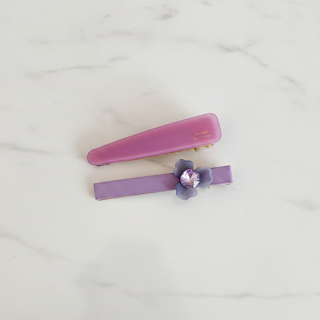 Purple Flower Crystal Hair Clip Set