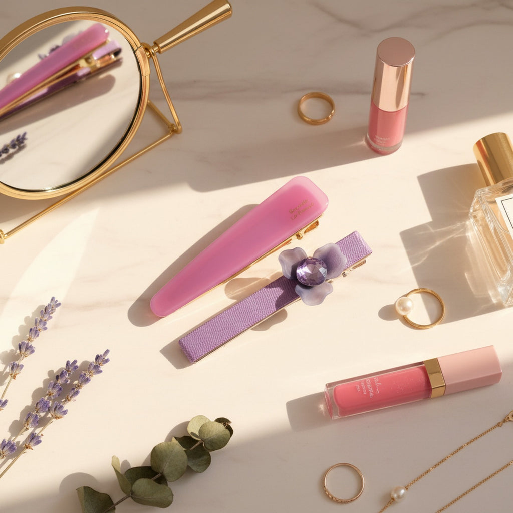 Purple Flower Crystal Hair Clip Set – hair accessories (view 2)