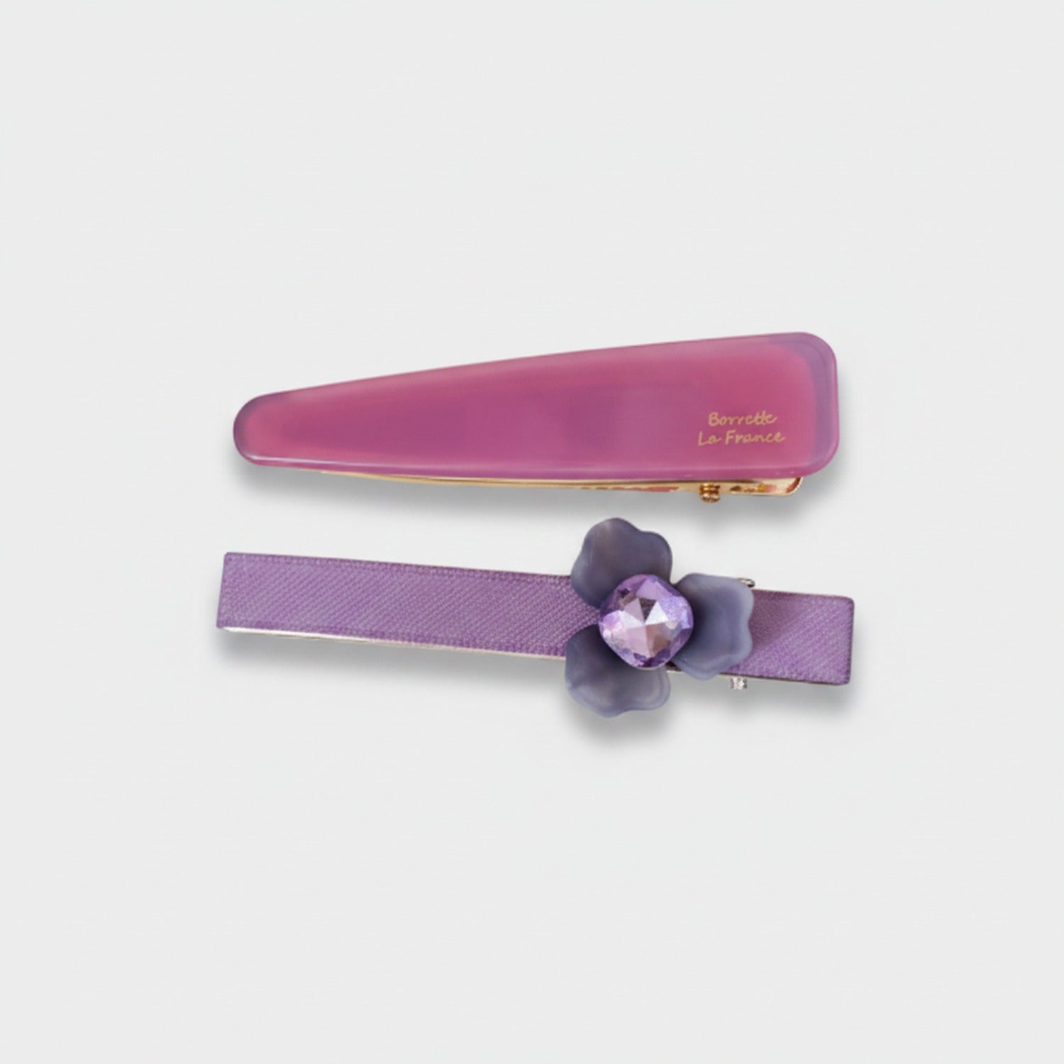 Purple Flower Crystal Hair Clip Set