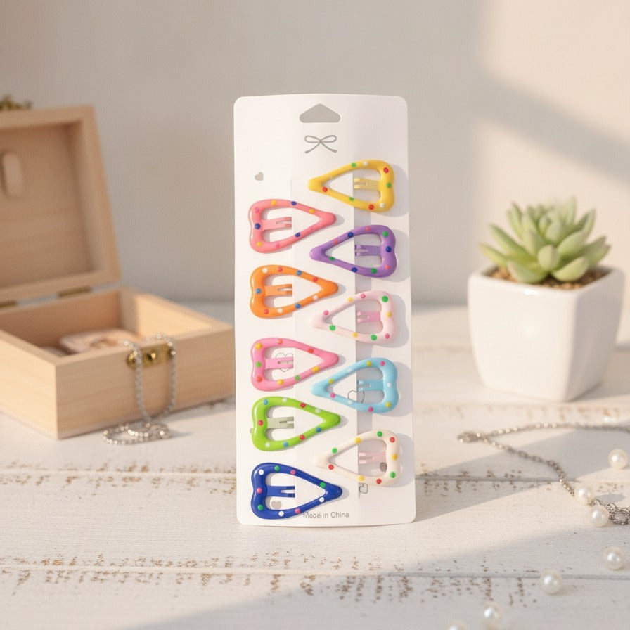 Colorful Heart-Shaped Hair Clips Set With Beads – hair accessories (view 2)