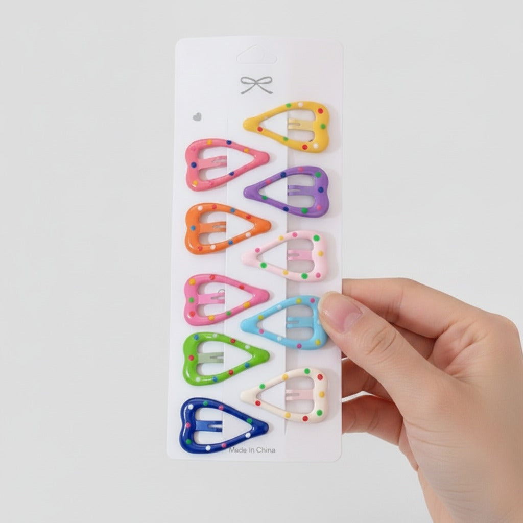 Colorful Heart-Shaped Hair Clips Set With Beads – hair accessories (view 3)