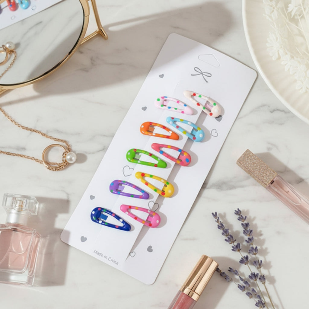 Colorful Snap Hair Clips Set With Heart Details – hair accessories (view 2)