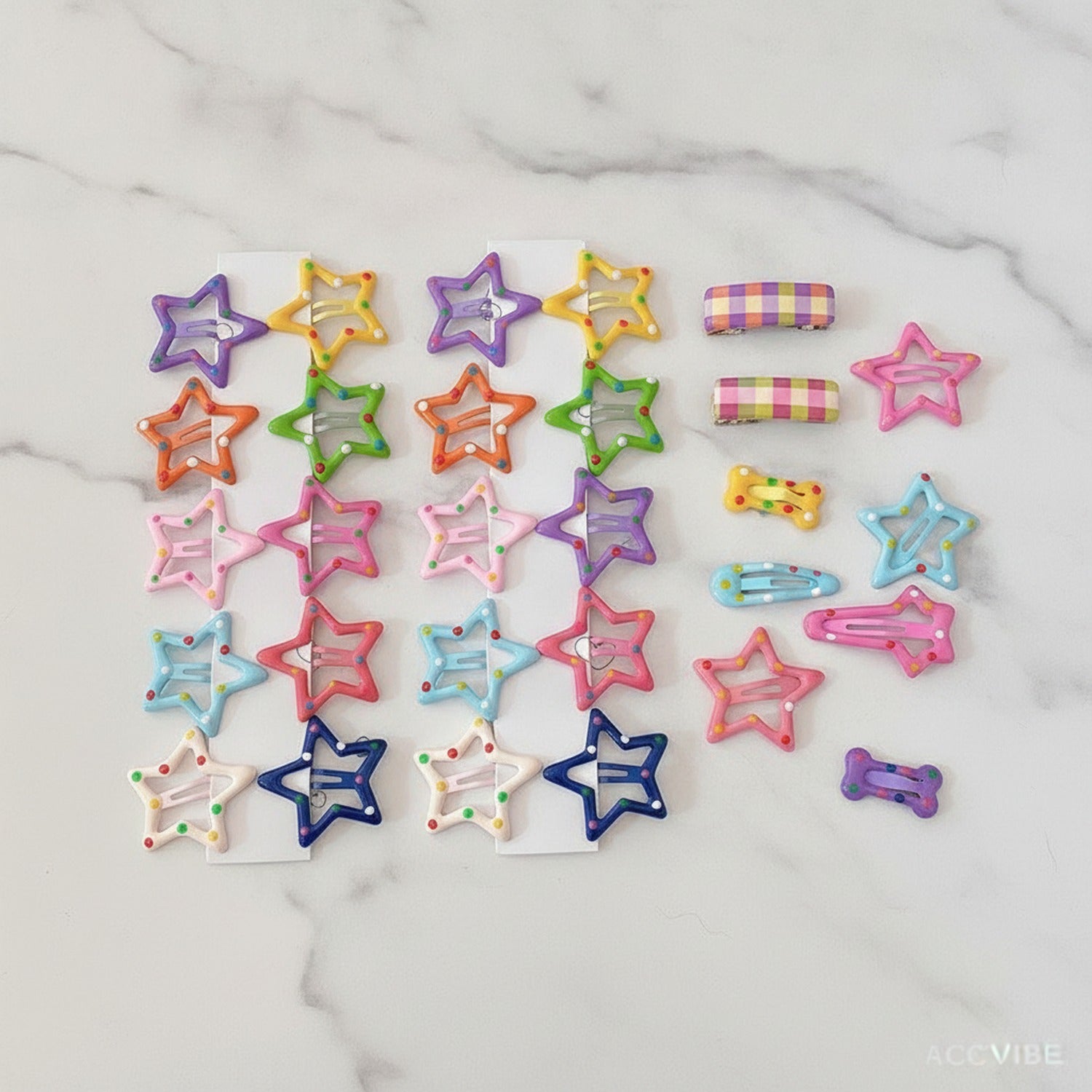 Colorful Star Hair Clips Set With Rhinestones