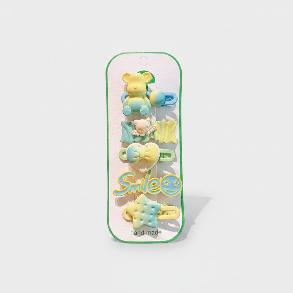 Pastel Bear Star Heart Hair Clip Set