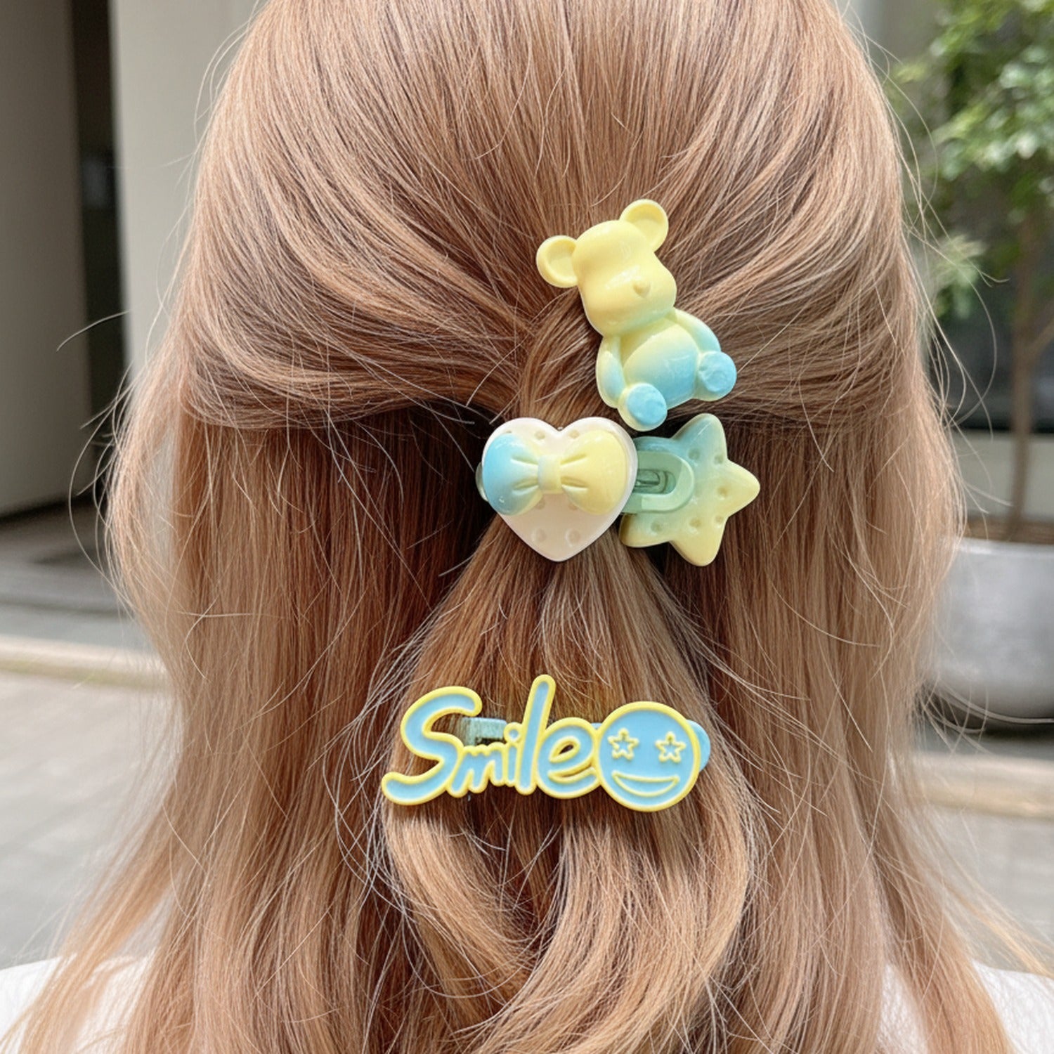 Pastel Bear Star Heart Hair Clip Set