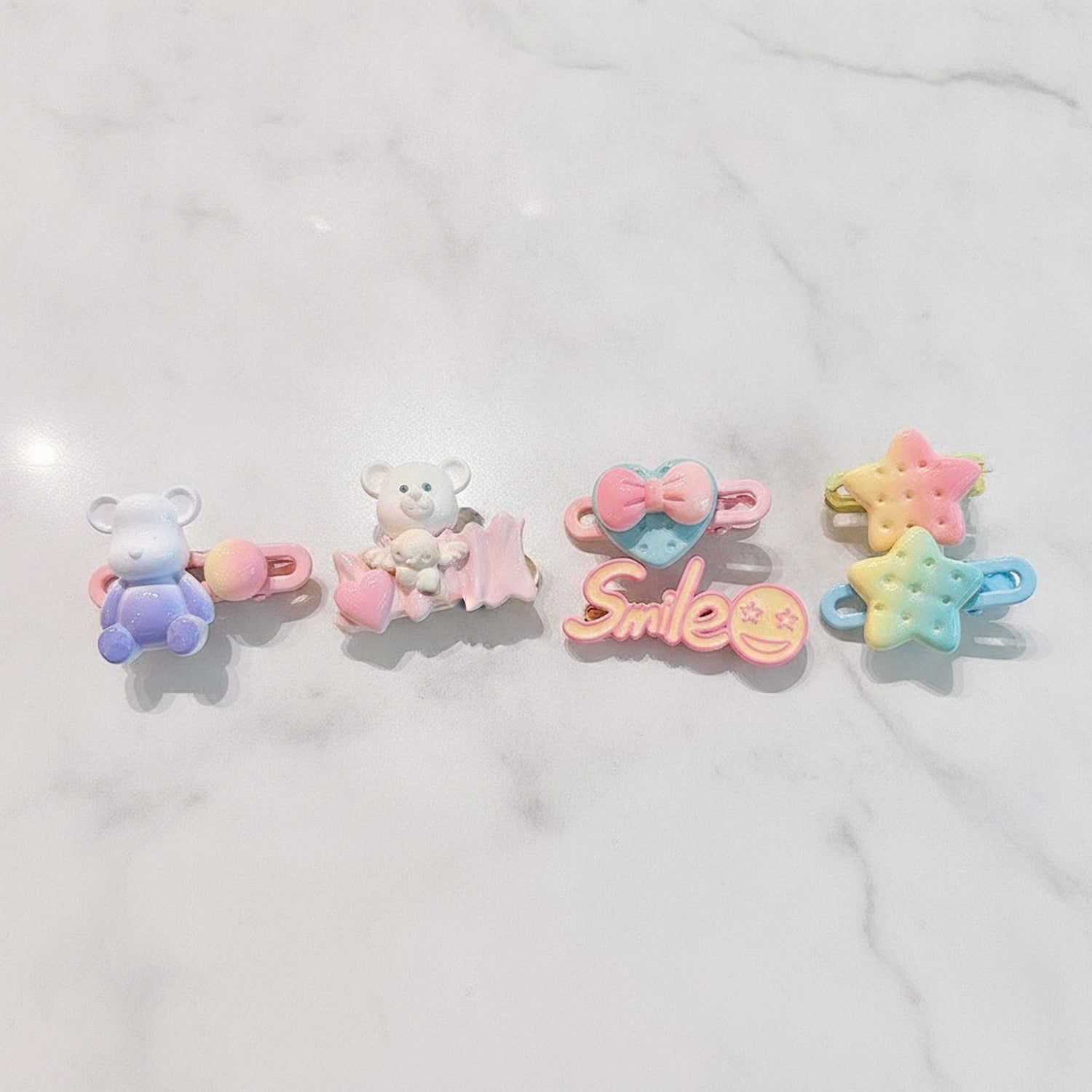 Pastel Bear Star Heart Hair Clip Set