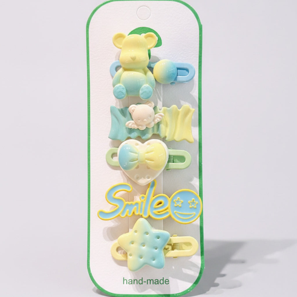 Pastel Bear Star Heart Hair Clip Set – hair accessories (view 1)