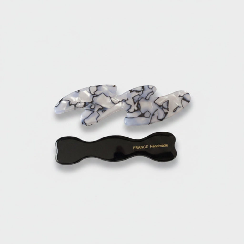 Blue Marble Polymer Hair Clips Set