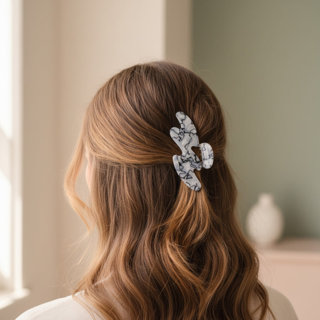 Blue Marble Polymer Hair Clips Set