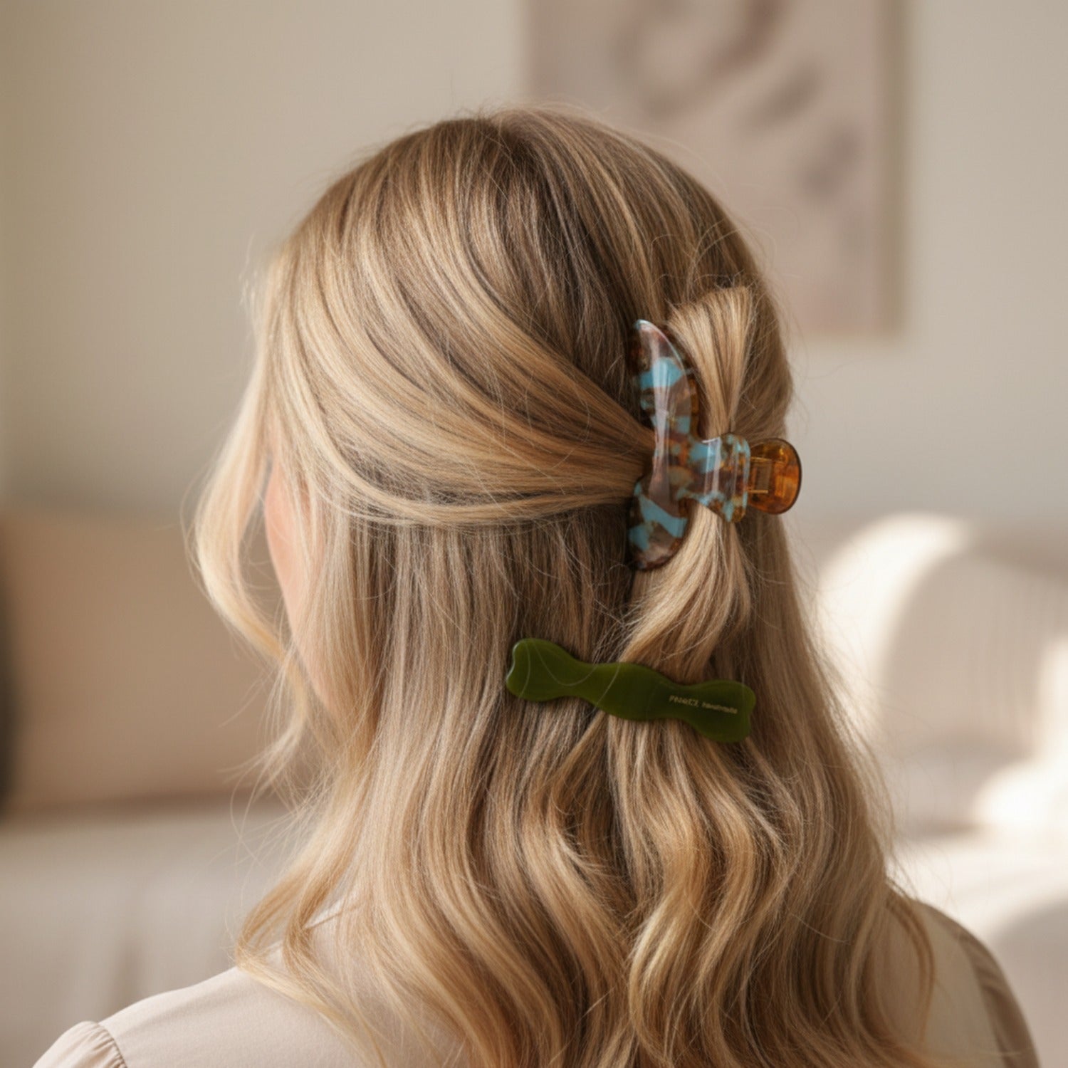 Tortoiseshell And Olive Wavy Hair Clip Set