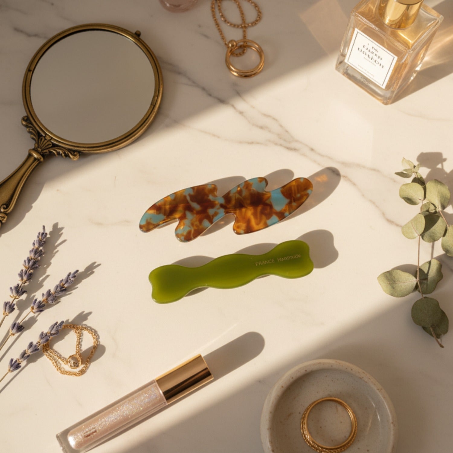 Tortoiseshell And Olive Wavy Hair Clip Set – hair accessories (view 2)