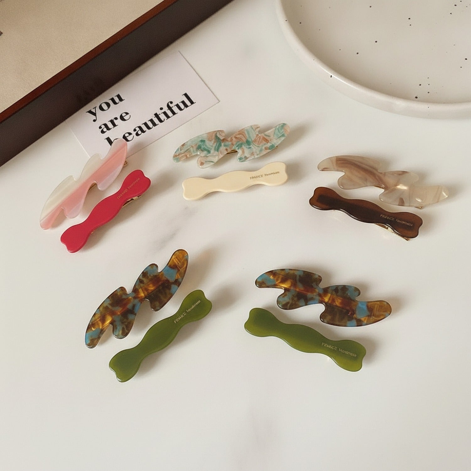 Tortoiseshell And Olive Wavy Hair Clip Set