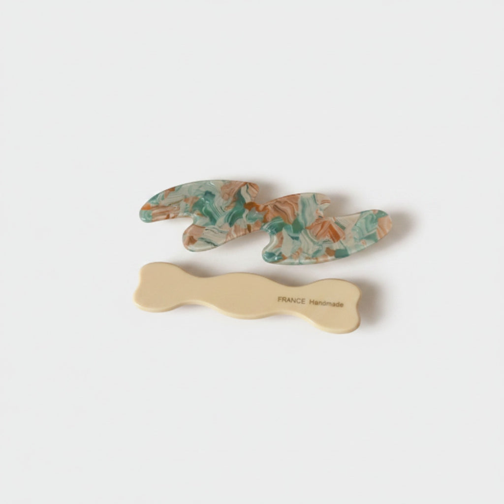 Floral Leaf Hair Clip Set With Wooden Barrette