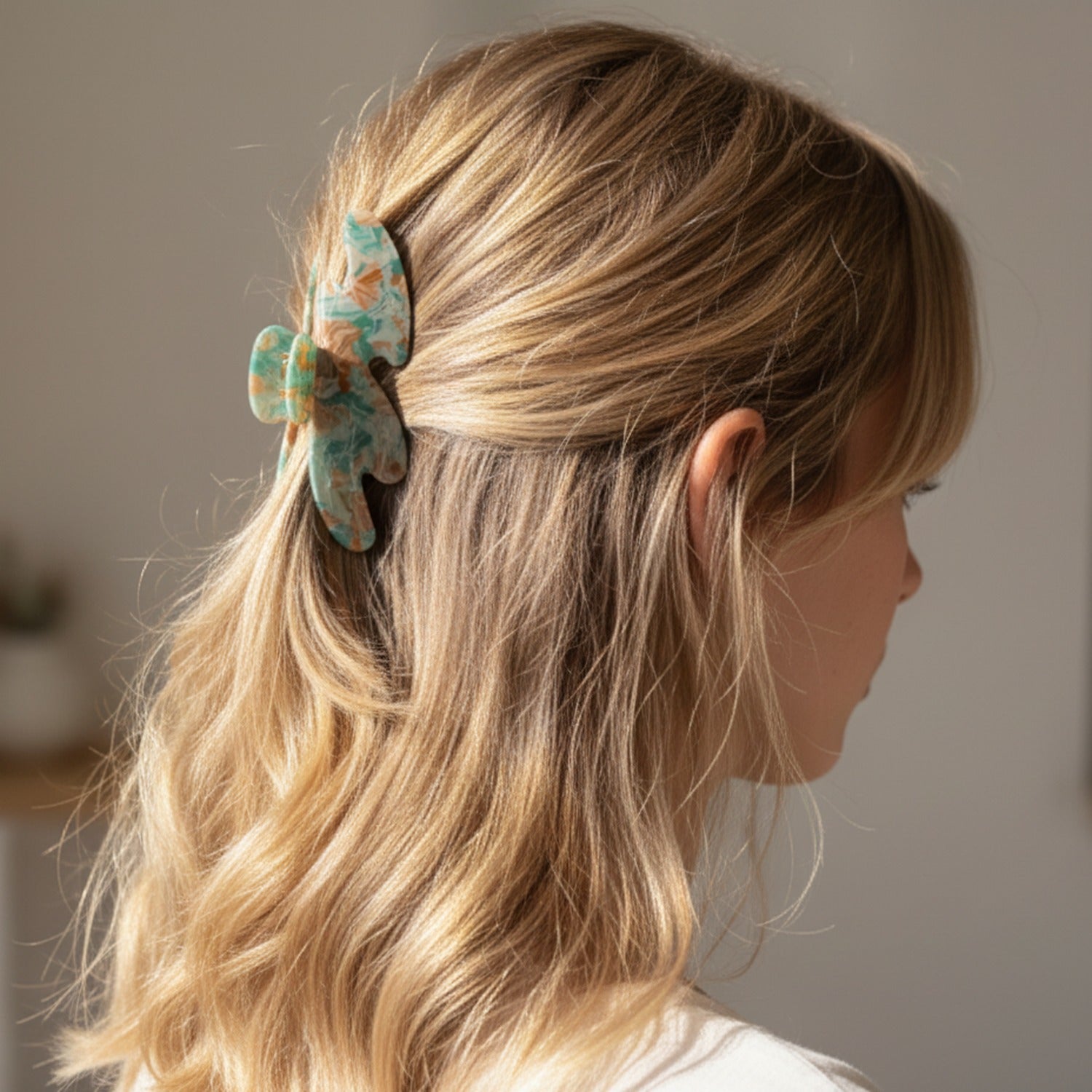 Floral Leaf Hair Clip Set With Wooden Barrette