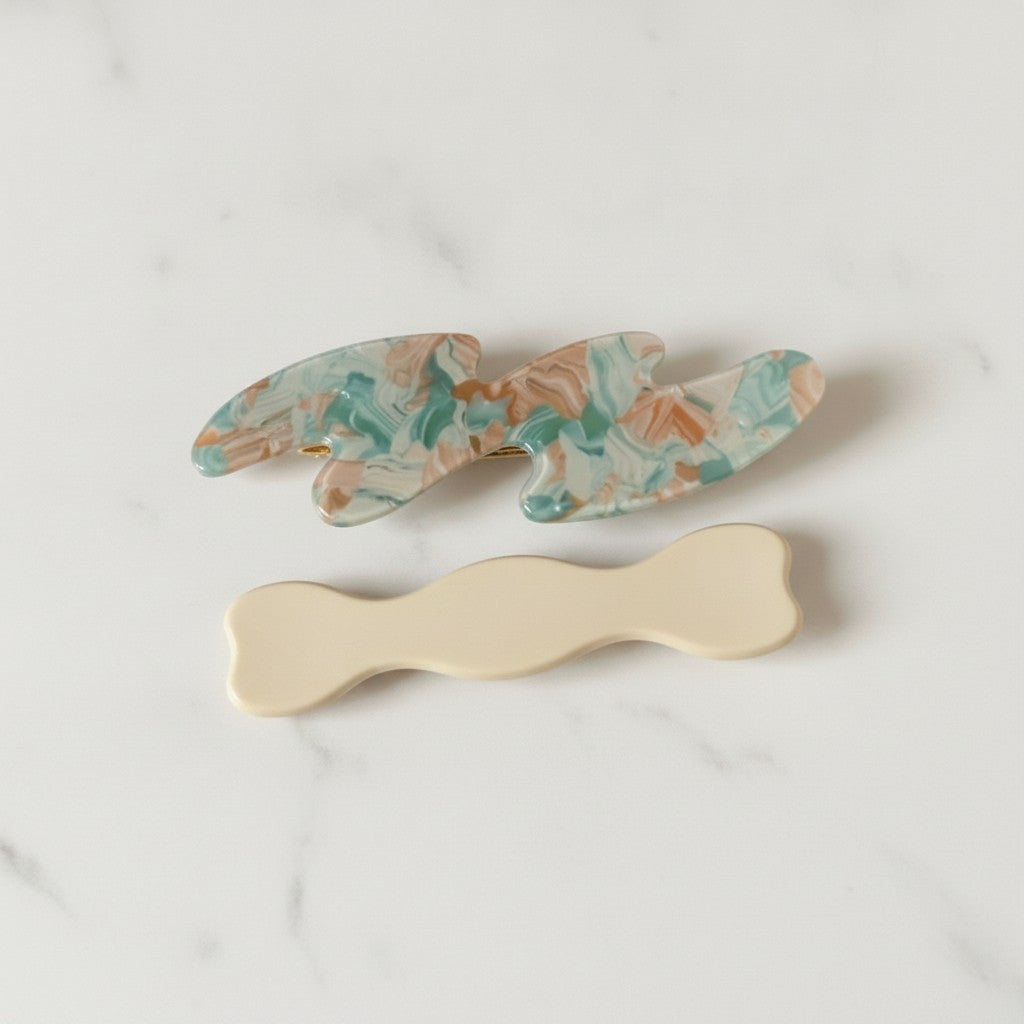 Floral Leaf Hair Clip Set With Wooden Barrette