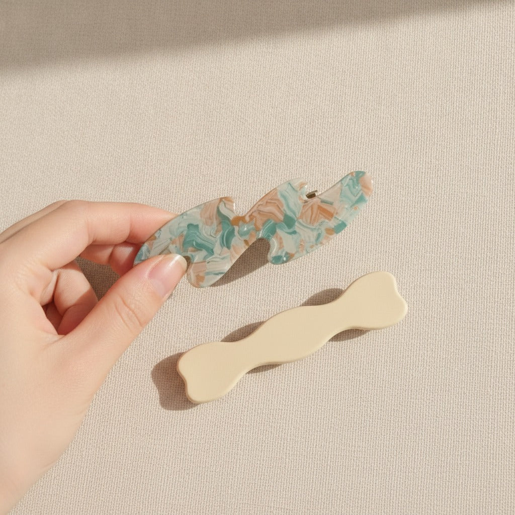 Floral Leaf Hair Clip Set With Wooden Barrette – hair accessories