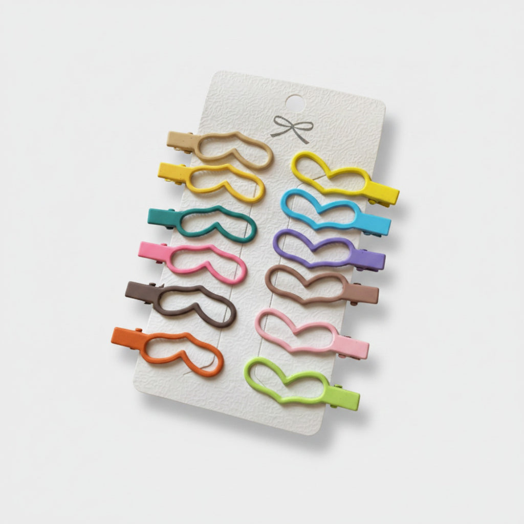 Colorful Heart Hair Clips Set Rainbow