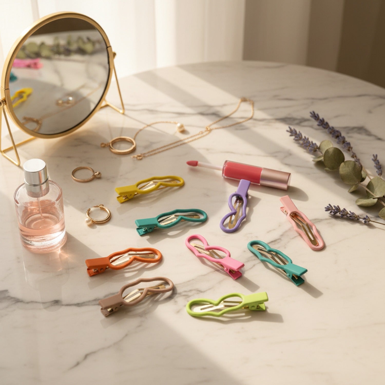 Colorful Heart Hair Clips Set Rainbow