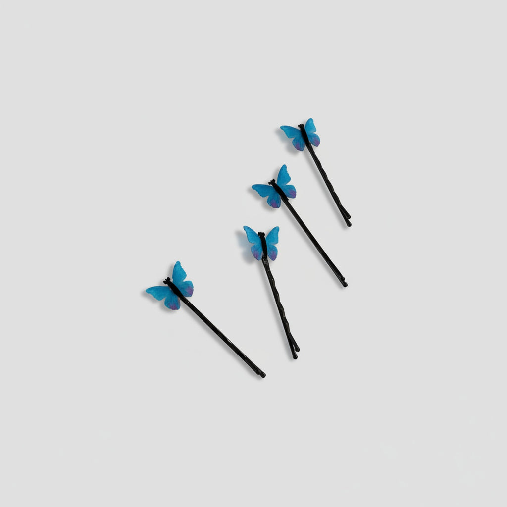 Blue Butterfly Hair Clips Set