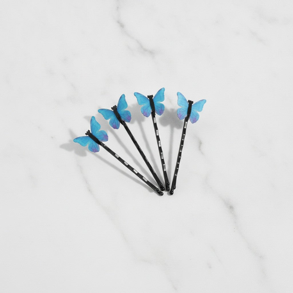 Blue Butterfly Hair Clips Set