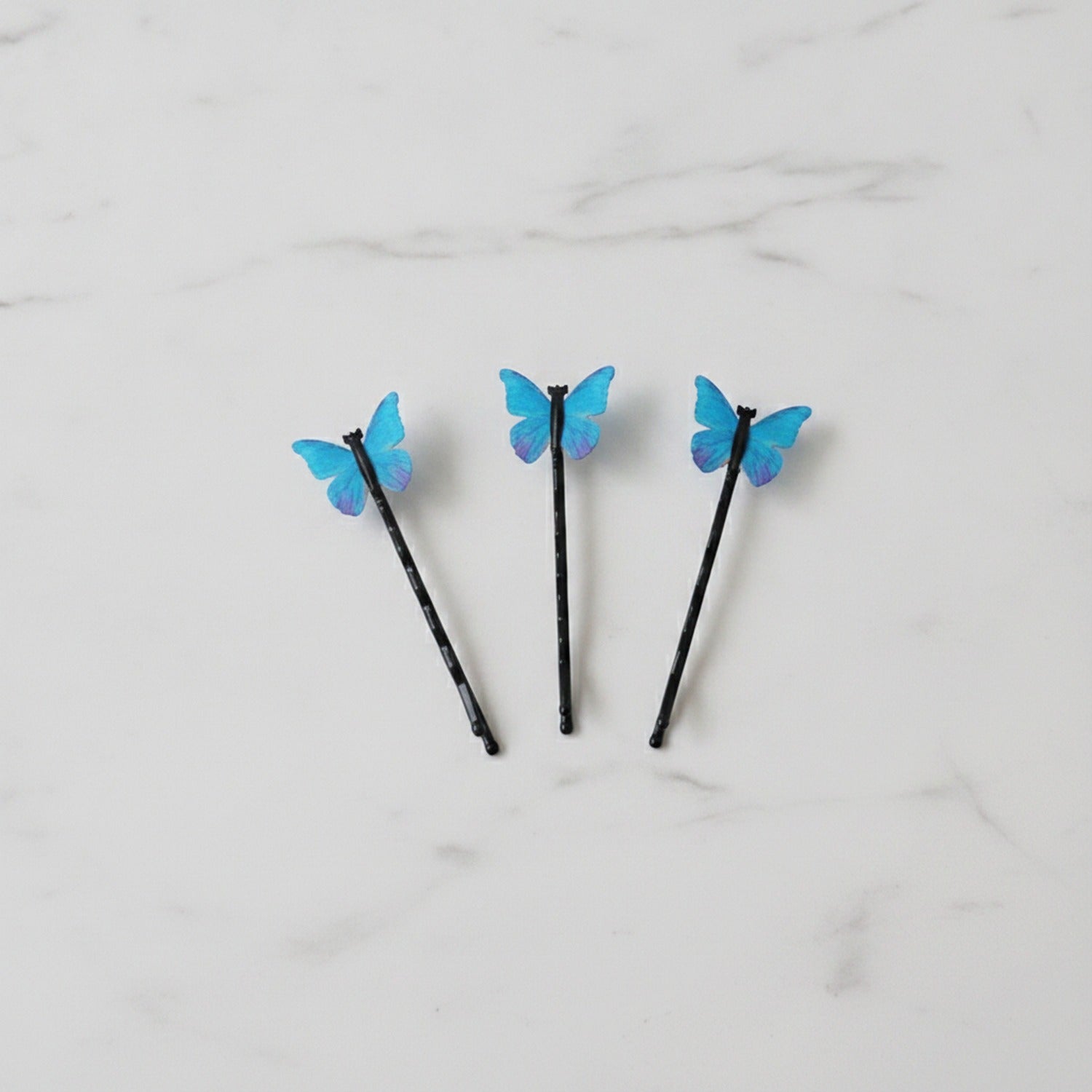 Blue Butterfly Hair Clips Set