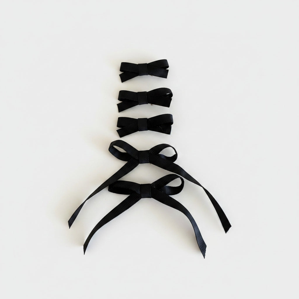Black Grosgrain Bow Hair Clips Set
