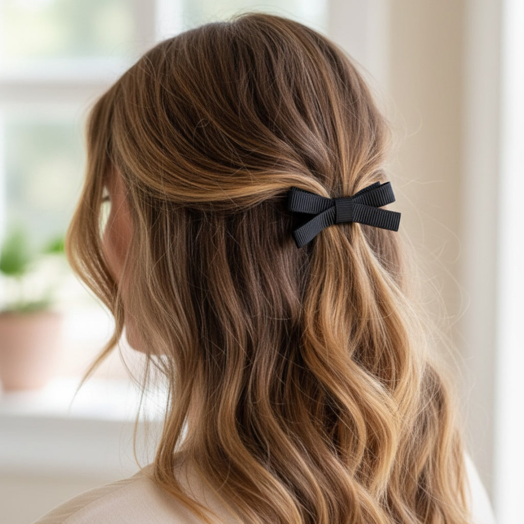 Black Grosgrain Bow Hair Clips Set