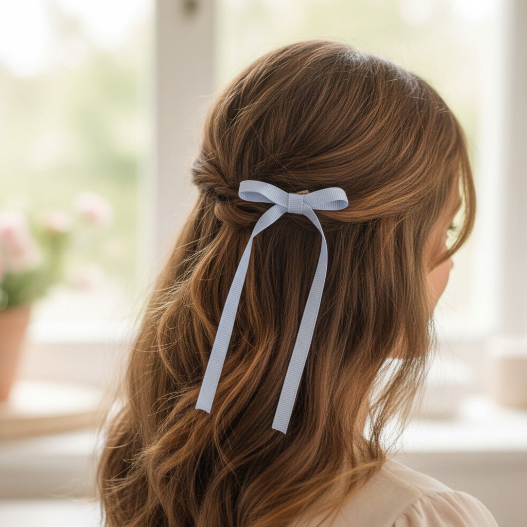 Periwinkle Grosgrain Bow Hair Clips Set