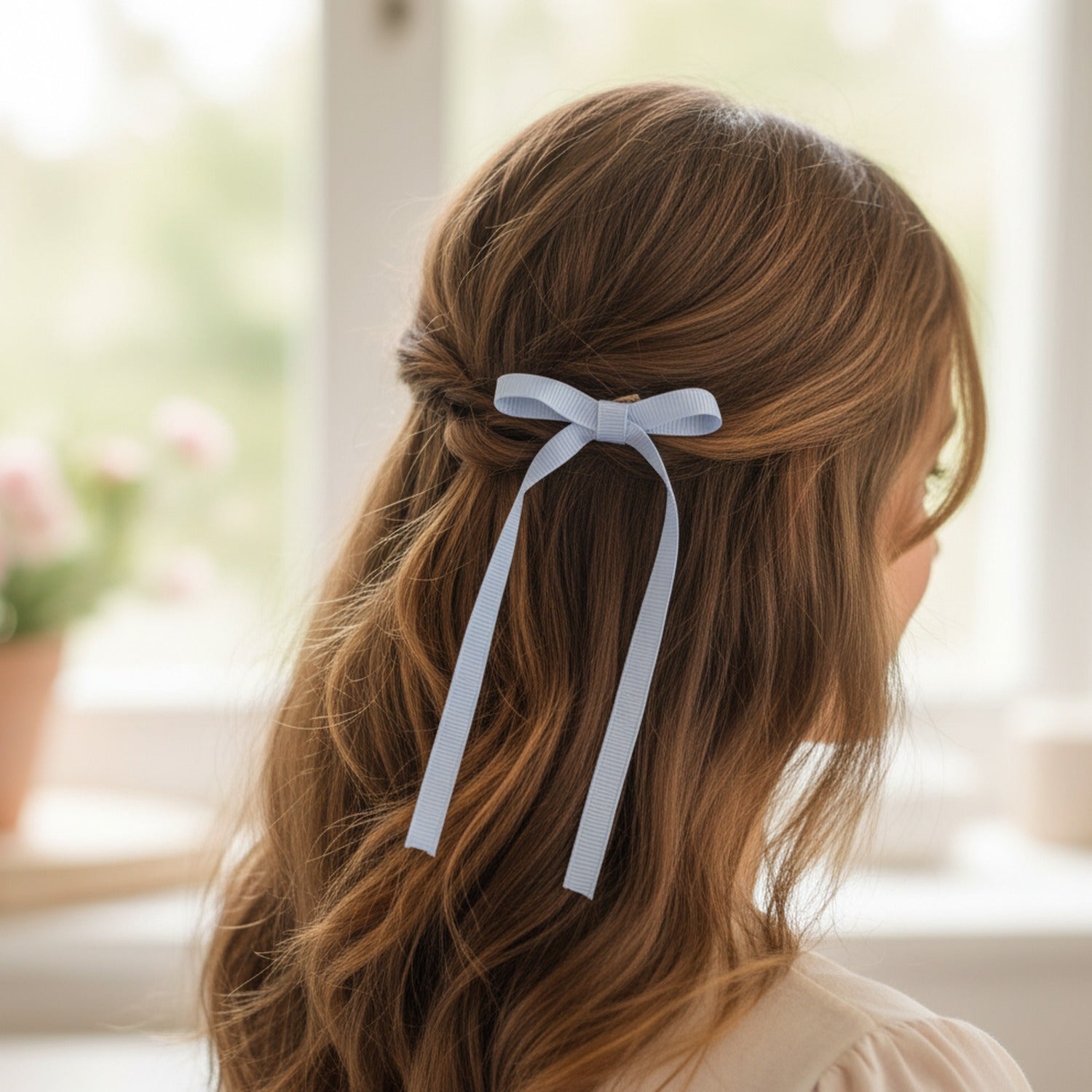 Periwinkle Grosgrain Bow Hair Clips Set