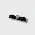 Black Velvet Bow Hair Clip with Rhinestone Center