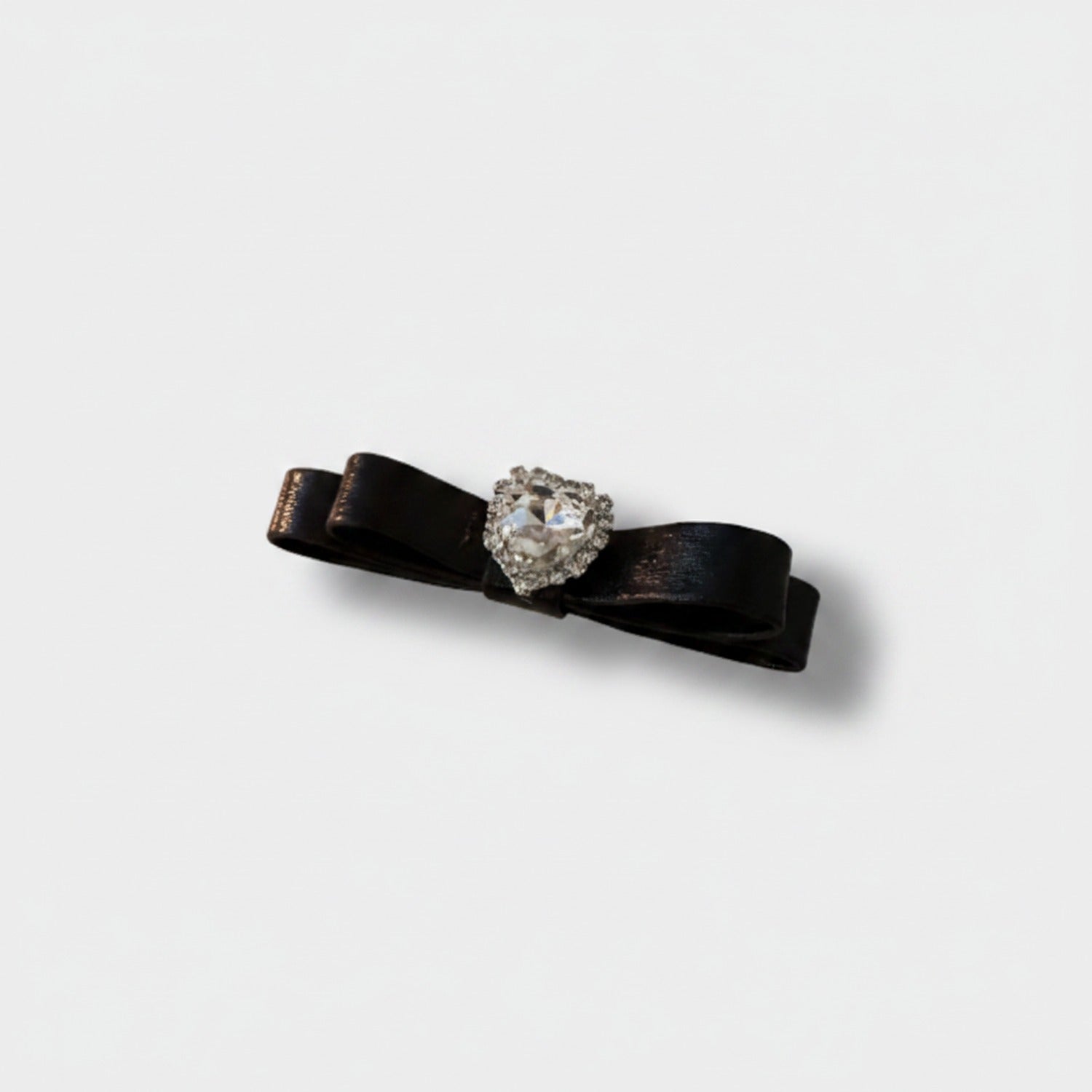 Black Velvet Bow Hair Clip with Rhinestone Center