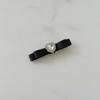 Black Velvet Bow Hair Clip with Rhinestone Center – hair accessories (view 3)