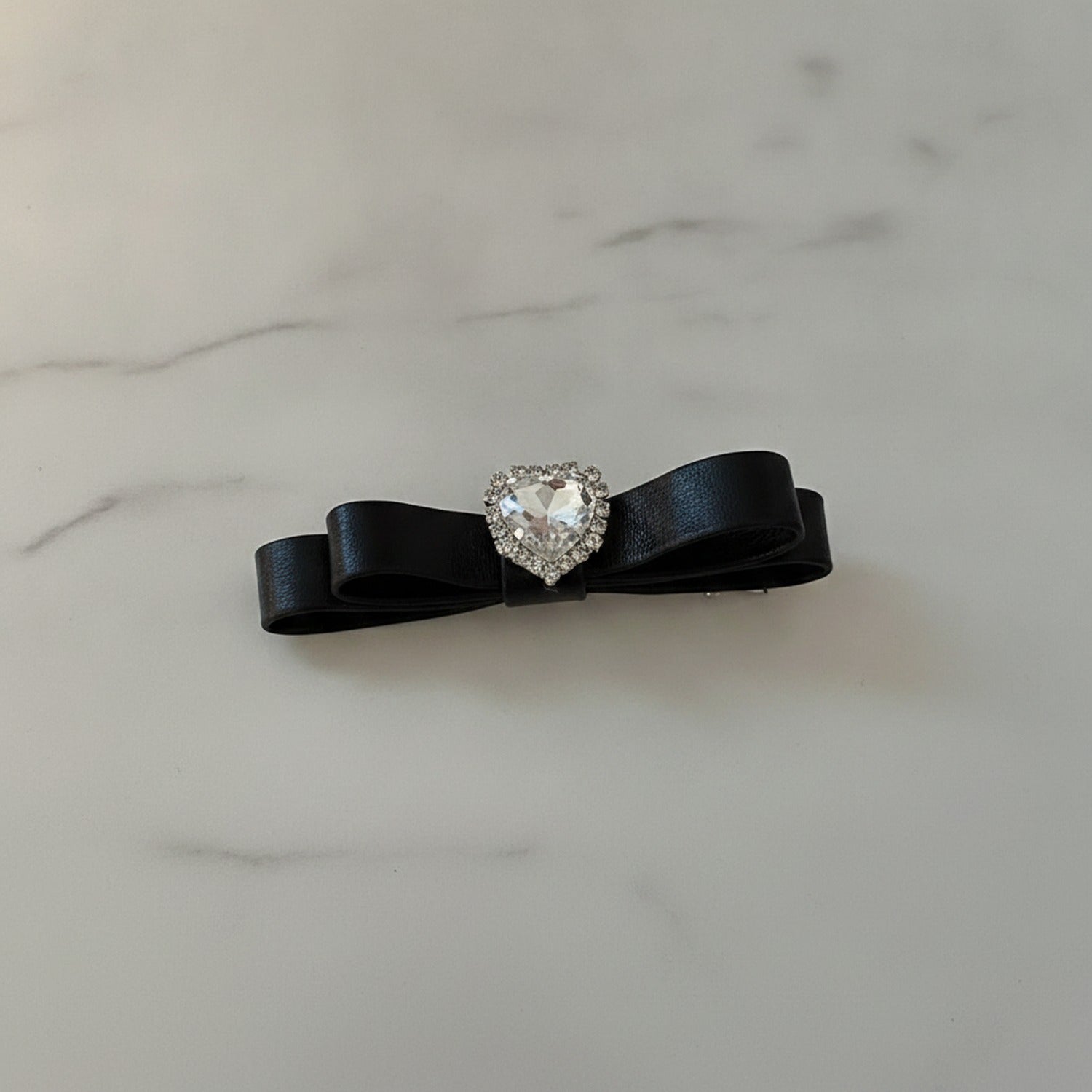 Black Velvet Bow Hair Clip with Rhinestone Center