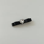 Black Velvet Bow Hair Clip with Rhinestone Center – hair accessories (view 1)