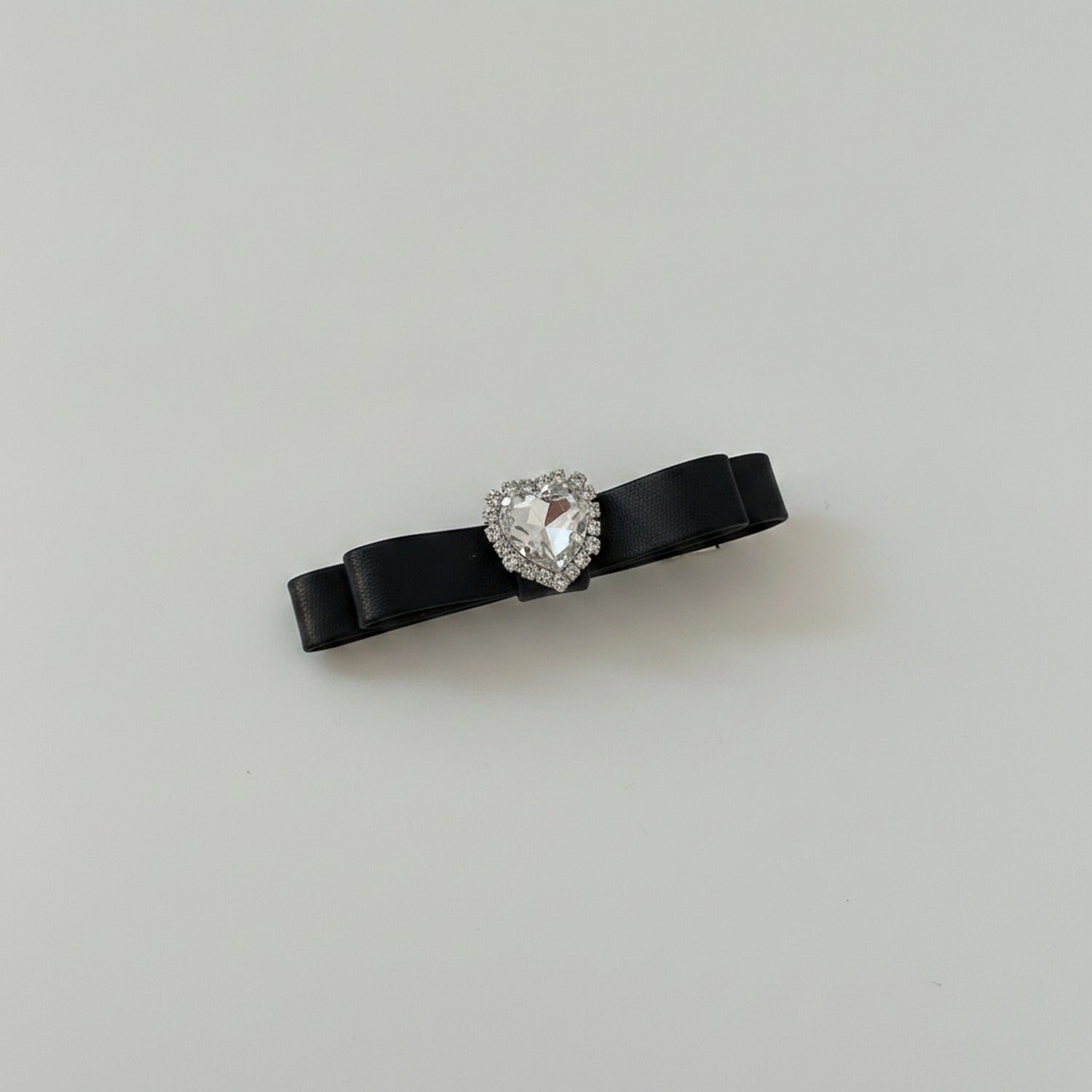 Black Velvet Bow Hair Clip with Rhinestone Center