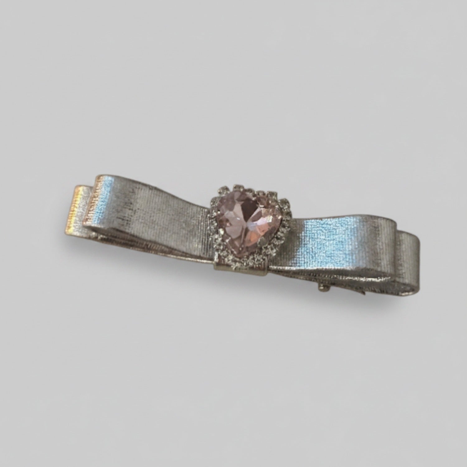 Metallic Blue Ribbon Hair Clip With Rhinestone Center