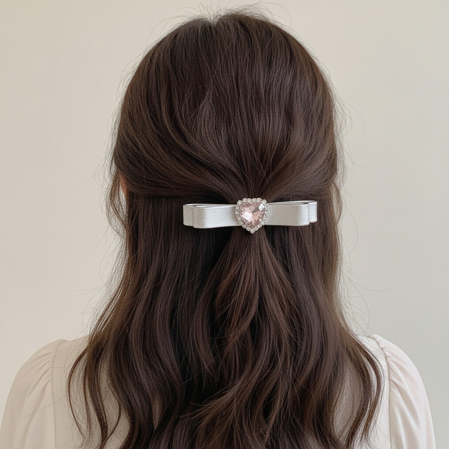 Metallic Blue Ribbon Hair Clip With Rhinestone Center