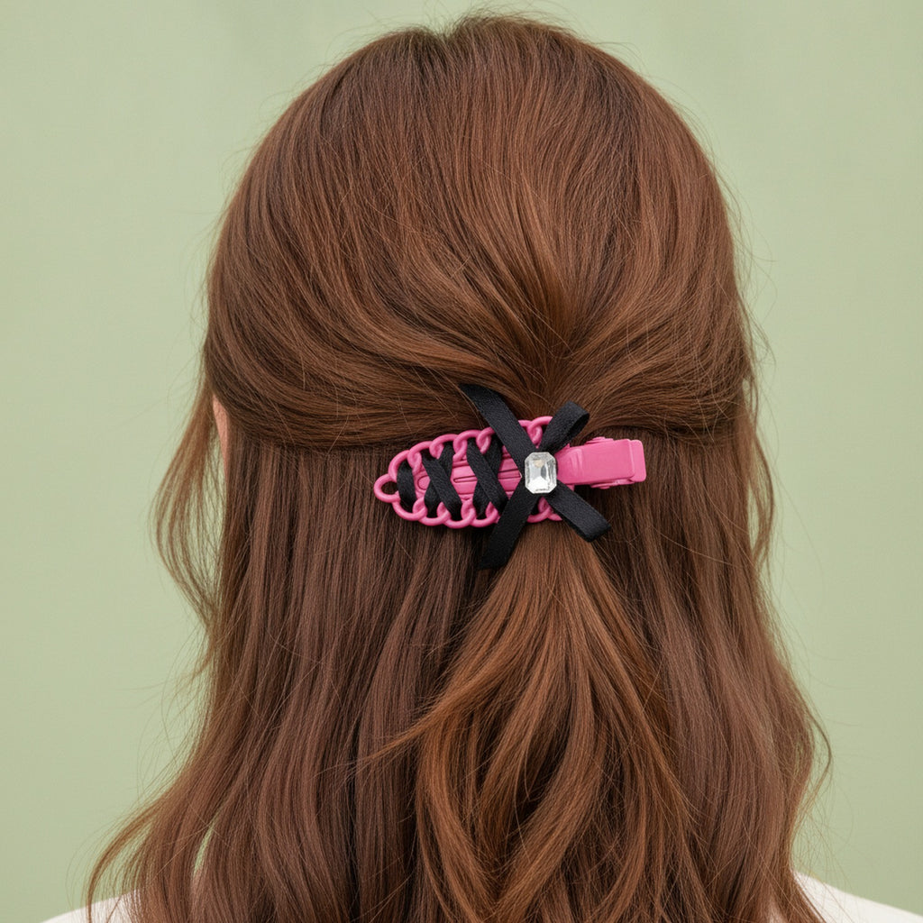 Black Bow Pink Claw Hair Clip – hair accessories (view 2)