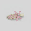 Cream Woven Hair Clip With Pink Ribbon Bow
