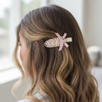Cream Woven Hair Clip With Pink Ribbon Bow