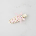 Cream Woven Hair Clip With Pink Ribbon Bow – hair accessories (view 2)