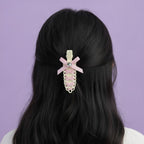 Cream Woven Hair Clip With Pink Ribbon Bow – hair accessories (view 3)