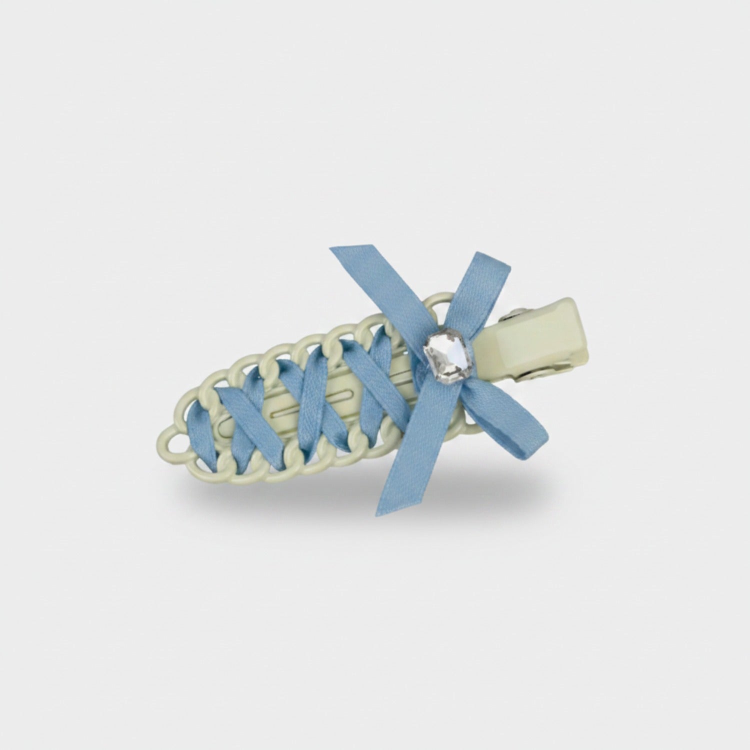 Blue Ribbon Braided Hair Clip with Crystal Detail