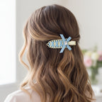 Blue Ribbon Braided Hair Clip with Crystal Detail