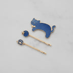 Blue Enamel Cat Hair Clips Set With Star Charm – hair accessories (view 2)